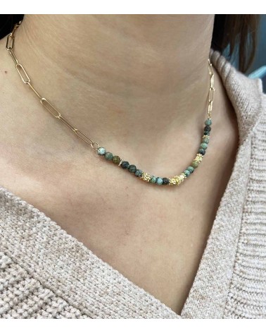 Collier Flavie en acier inoxydable et african turquoise - Paloma Bijoux - 2022