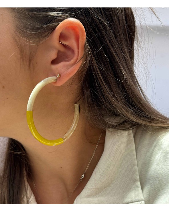 Boucles d'oreilles - créoles - corne - jaune