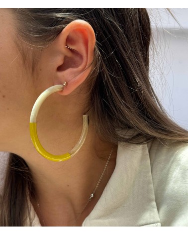 Boucles d'oreilles - créoles - corne - jaune