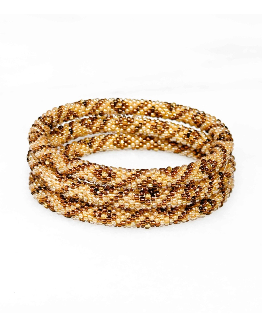 Bracelet népalais - marron - beige - doré - tissé à la main