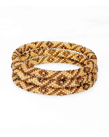 Bracelet népalais - marron - beige - doré - tissé à la main