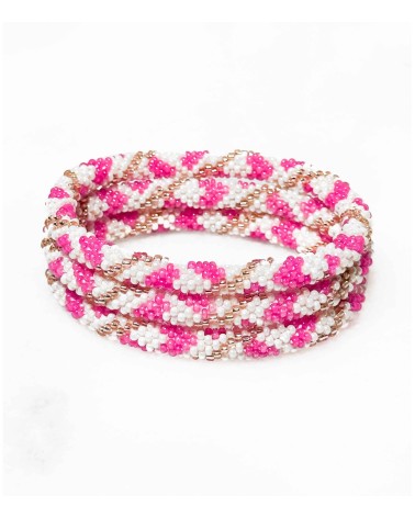 Bracelet népalais - blanc - rose -doré - coeur - argenté - tissé à la main