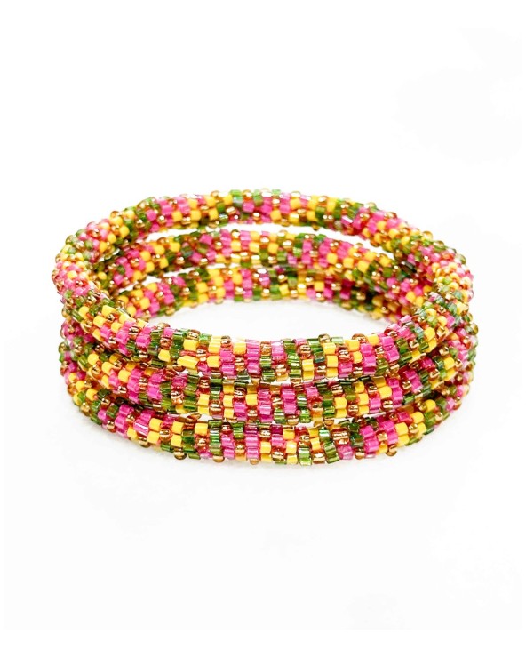 Bracelet népalais - jaune - rose - vert - tissé à la main