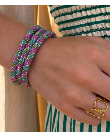 Bracelet népalais - violet - vert - bleu - tissé à la main