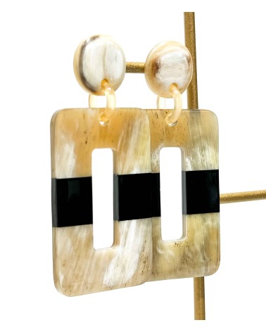 Boucles d'oreilles - corne naturelle - authentique - rectangle - pendante - couleur - noir