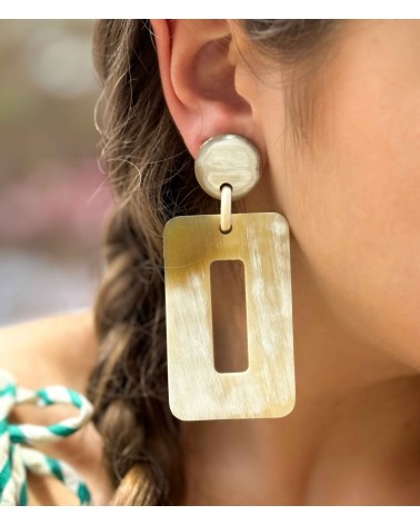 Boucles d'oreilles - corne naturelle - authentique - rectangle - pendante - corne naturelle