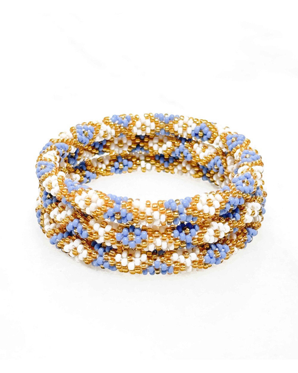 Bracelet népalais - doré - blanc - bleu - tissé à la main