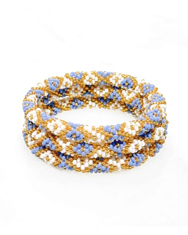 Bracelet népalais - doré - blanc - bleu - tissé à la main