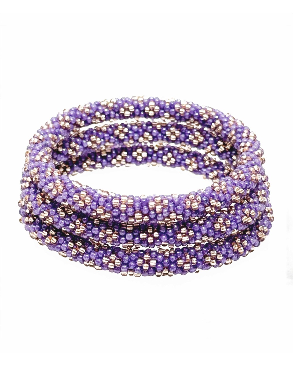 Bracelet népalais - violet - argenté  - tissé à la main