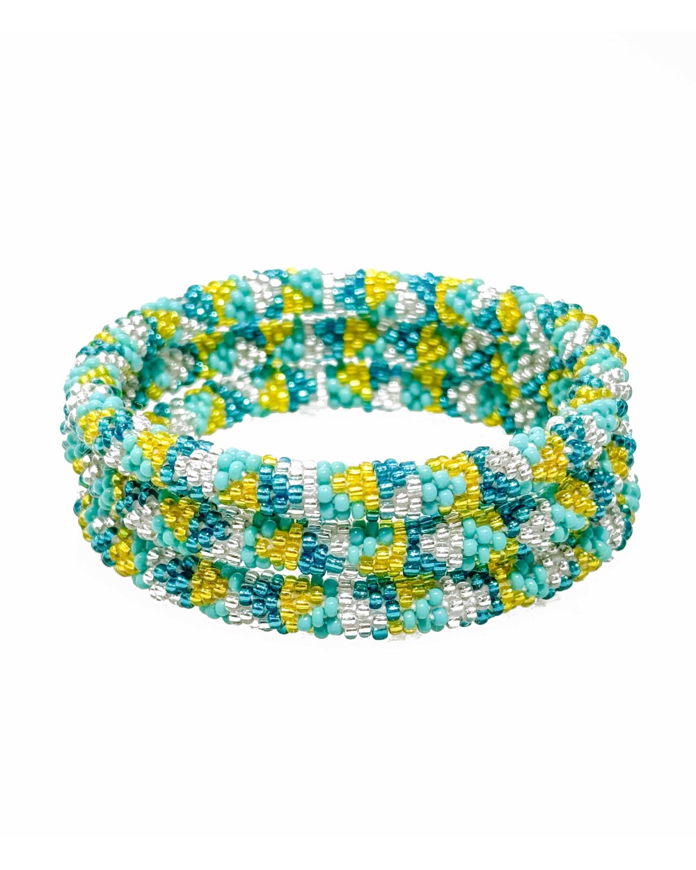 Bracelet népalais - bleu - vert anis - blanc - tissé à la main