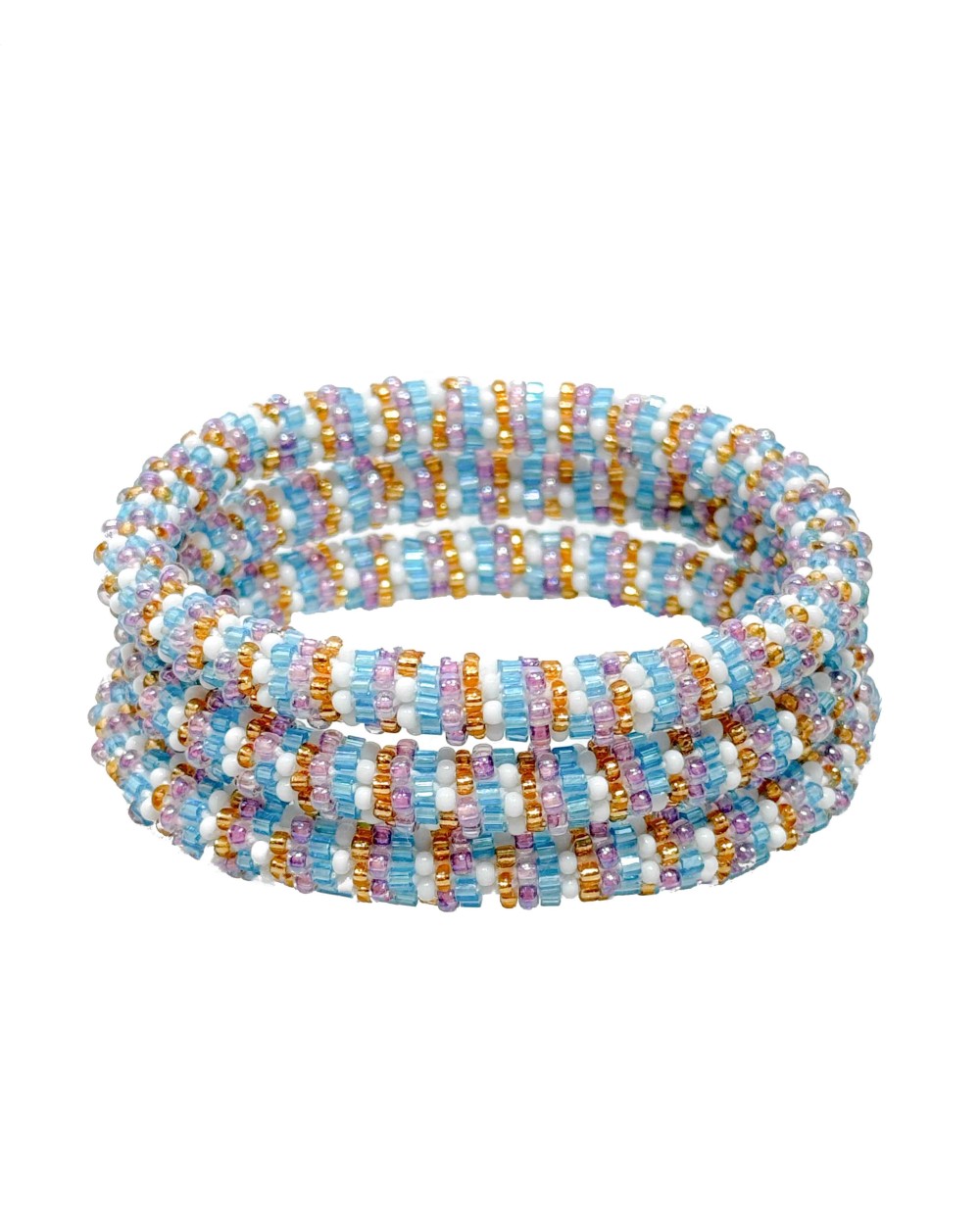 Bracelet népalais - bleu - violet - doré  - blanc - pastel - tissé à la main