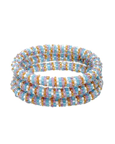 Bracelet népalais - bleu - violet - doré  - blanc - pastel - tissé à la main