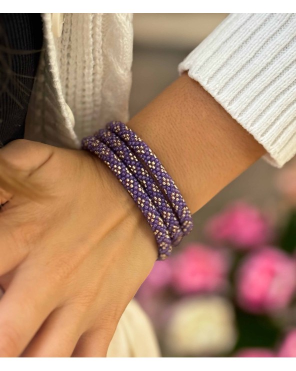 Bracelet népalais - violet - argenté  - tissé à la main