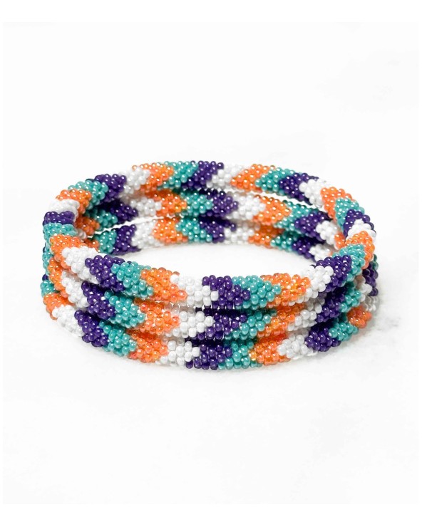 Bracelet népalais - violet - orange  - bleu - blanc - coloré - perles - tissé à la main