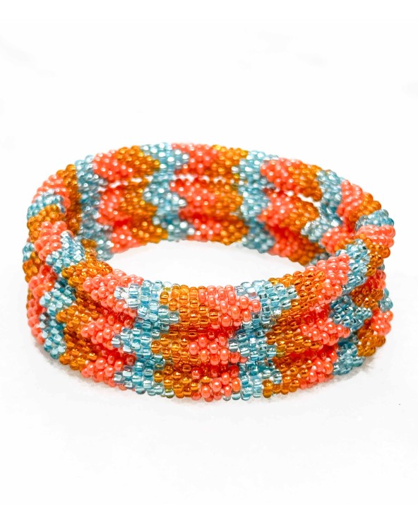 Bracelet népalais - corail - orange - bleu - coloré - perles - tissé à la main - perles