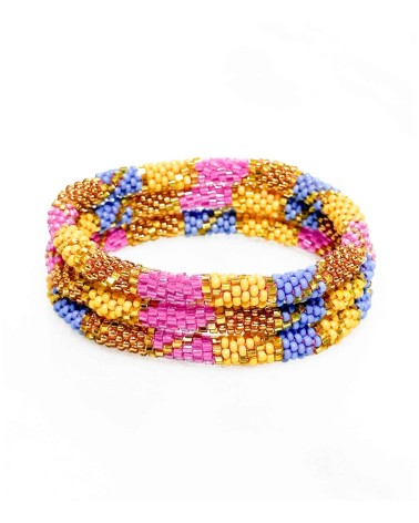 Bracelet népalais - jaune - rose - bleu - doré - coloré - perles - tissé à la main - perles