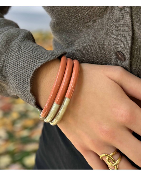 bracelet corne véritable - terracotta - marron - unique - coloré