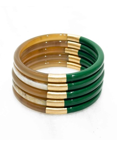 Bracelet - corne - feuille d'or - coloré - vert - couleur - corne naturelle - paloma bijoux - accessoire