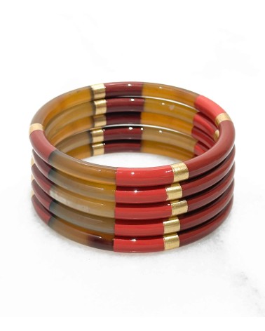 Bracelet - corne - feuille d'or - coloré - bicolore - bordeaux - couleur - corne naturelle - paloma bijoux - accessoire