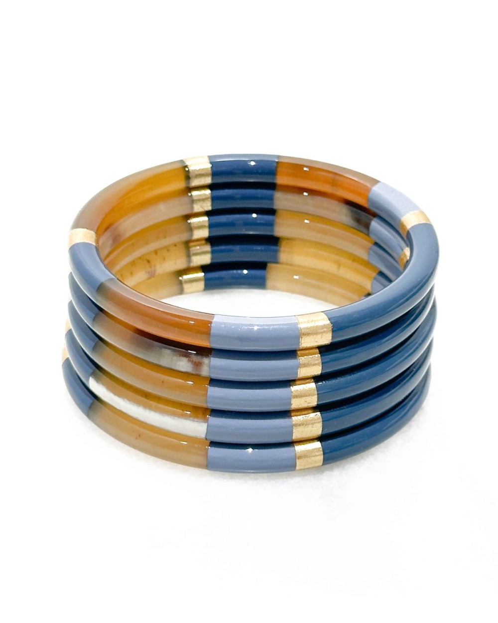 Bracelet - corne - feuille d'or - coloré - bicolore - bleu - couleur - corne naturelle - paloma bijoux - accessoire