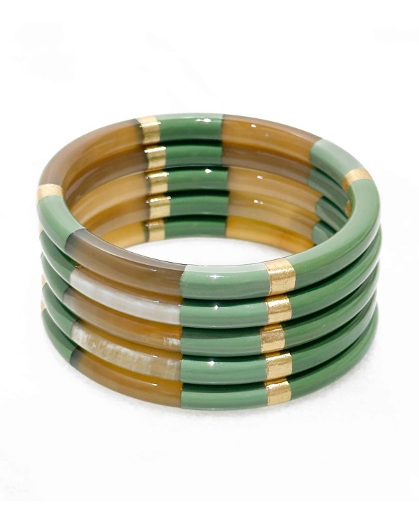 Bracelet - corne - feuille d'or - coloré - bicolore - vert - couleur - corne naturelle - paloma bijoux - accessoire