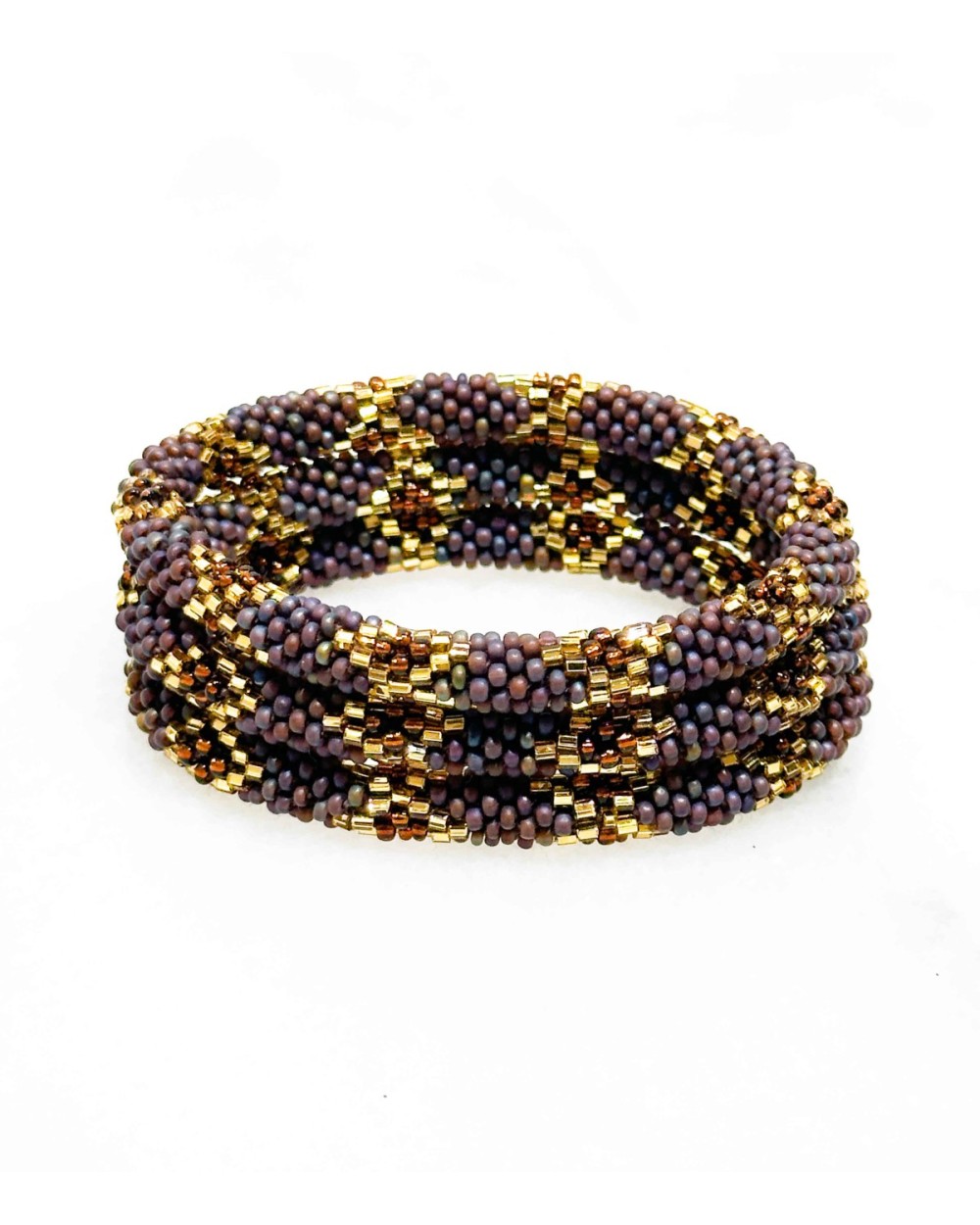 Bracelet népalais - doré - violet - prune - coloré - perles - tissé à la main - perles - hiver