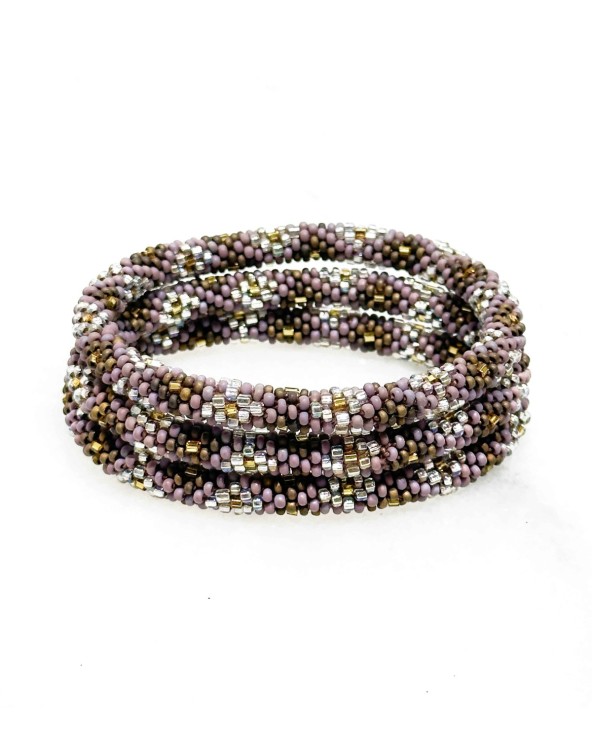 Bracelet népalais - doré - violet clair - argenté - coloré - perles - tissé à la main - marron - hiver