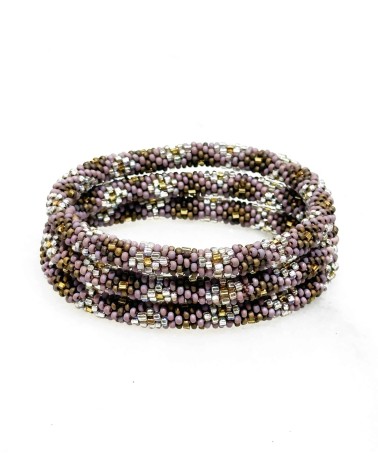 Bracelet népalais - doré - violet clair - argenté - coloré - perles - tissé à la main - marron - hiver