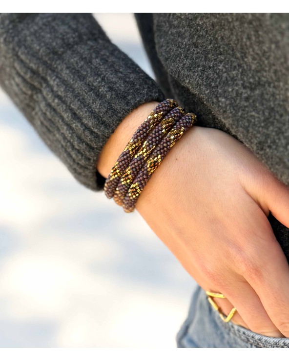 Bracelet népalais - doré - violet - prune - coloré - perles - tissé à la main - perles - hiver