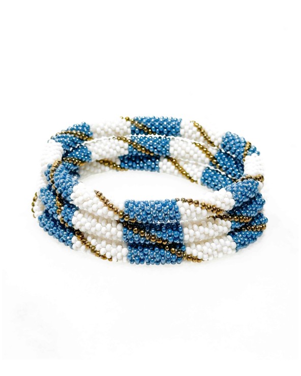 Bracelet népalais - doré - bleu  - blanc - coloré - perles - tissé à la main - hiver