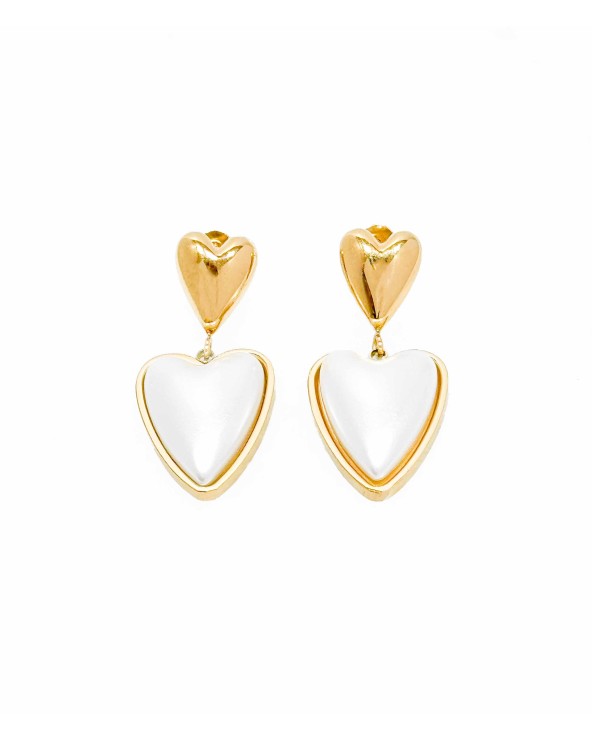 Boucles d"oreilles - coeur  - saint Valentin - acier inoxydable - doré - perle  - paloma bijoux