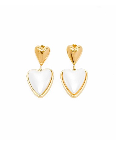 Boucles d"oreilles - coeur  - saint Valentin - acier inoxydable - doré - perle  - paloma bijoux