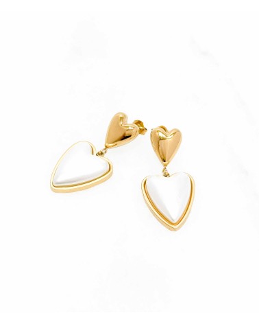 Boucles d"oreilles - coeur  - saint Valentin - acier inoxydable - doré - perle  - paloma bijoux