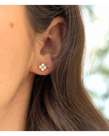 Boucles d'oreilles - puces  - saint Valentin - acier inoxydable - doré  - strass  - fleur - petit - paloma bijoux